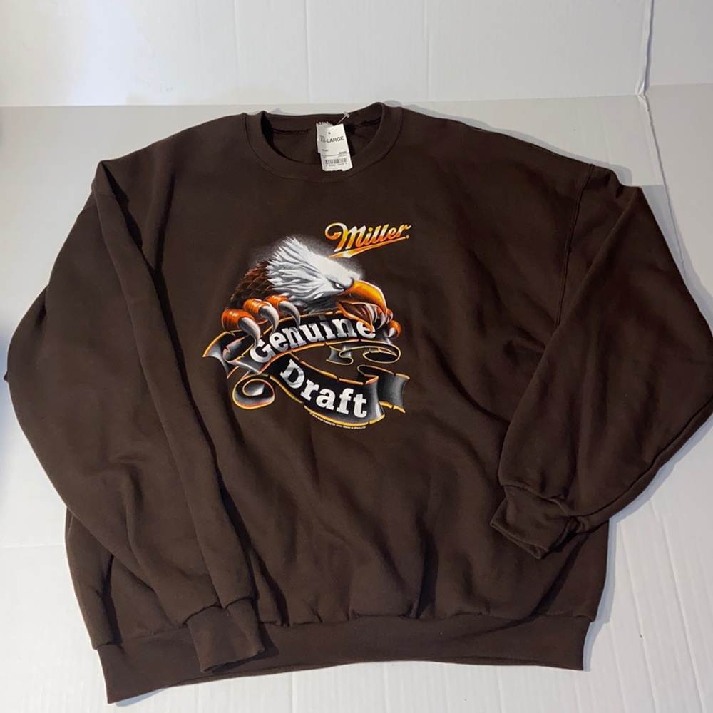 Jerzees 2005 Miller Genuine Draft Unisex 2X Crew Neck Brown Graphic Swea…
